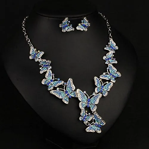 Vista 4 de Enuno - Gargantilla de cristal con diseño de mariposa, collar y pendientes para novias