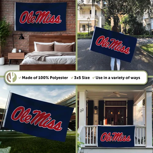 Vista 3 de Desert Cactus Bandera de los rebeldes de la Universidad de Mississippi Ole Miss U of M Banners 100% poliéster para interiores y exteriores, banderas