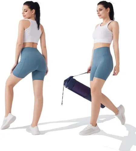 Vista 3 de YOGAFREE Pantalones cortos de ciclismo para mujer, cintura alta, pantalones cortos de entrenamiento elásticos en 8 direcciones, pantalones cortos