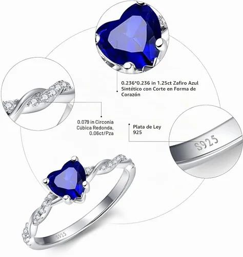 Vista 3 de Yaresul Anillo de promesa de corazón de 1.25 quilates para mujer, anillos Plata de ley 925 de zafiro creado