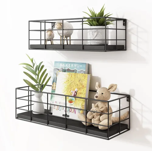 Vista 2 de Fixwal - Juego de 4 estantes flotantes - Estantes colgantes montados en la pared para sala de estar, cocina, dormitorio y baño - Almacenamiento Negro