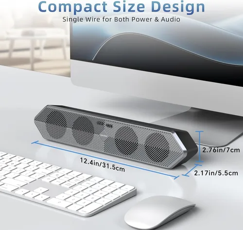 Vista 5 de Altavoz de PC para computadora, altavoces de computadora Bluetooth alimentados por USB con cable con sonido estéreo claro, altavoces