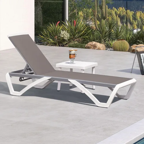 Vista 19 de PURPLE LEAF Juego de 3 tumbonas para patio con brazo y mesa, plástico Caqui