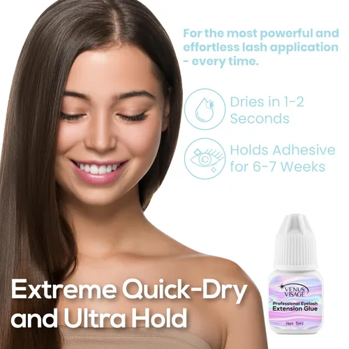 Vista 3 de Venus Visage Pegamento transparente para pestañas, pegamento profesional para extensiones de pestañas a largo plazo, sin látex adhesivo de secado