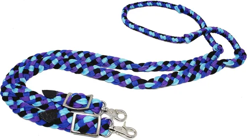 Vista 4 de CHALLENGER Pro Rider Hand Braided Multicolored Nylon Horse Barrel Reins w/Snaps 607152