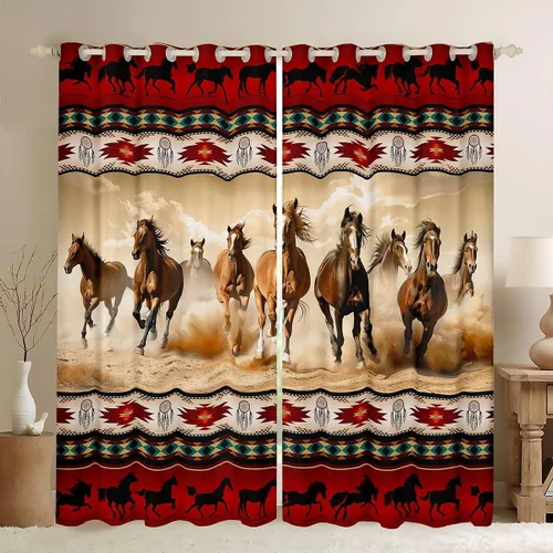 Vista 22 de Cortinas opacas estilo bohemio occidental de 76 x 45 pulgadas, cortinas y cortinas de atrapasueños de vaca, cortinas del suroeste, cortinas de Multi