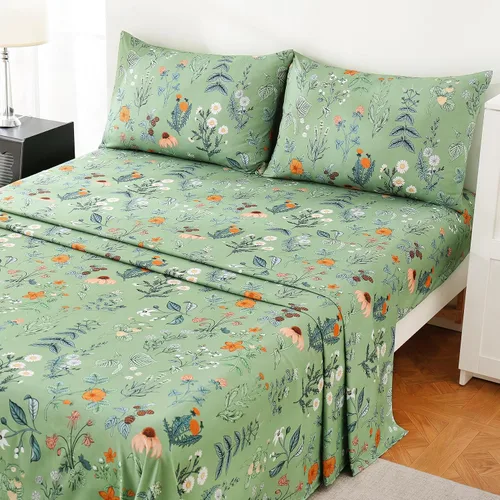 Vista 57 de Yibeizi - Juego de sábanas con estampado floral para cama de tamaño queen, sábanas de microfibra con patrón botánico boho, fundas para almohada