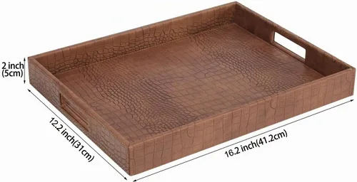 Vista 2 de HofferRuffer Bandeja rectangular de servir con asas con agujeros para mesa de café, desayuno, té, comida, bandeja de servicio para mostrador