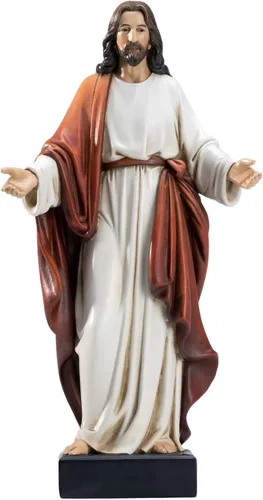 Vista 10 de Estatua de Jesús de 12 pulgadas con brazos abiertos, figura de Jesucristo pintada a mano en túnica azul, escultura religiosa de resina realista
