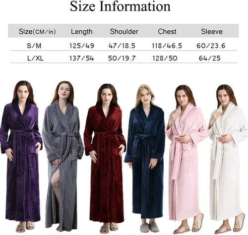 Vista 6 de Hellomamma Bata de baño larga para mujer, de felpa suave, de forro polar, camisón para mujer, pijama, ropa de dormir