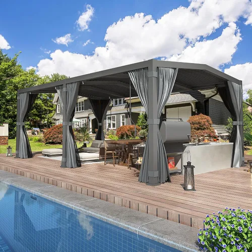 Vista 11 de MELLCOM Pérgola con Persianas – Pérgola de Aluminio de 10 x 10 pies con techo de persianas ajustables y cortinas y redes impermeables