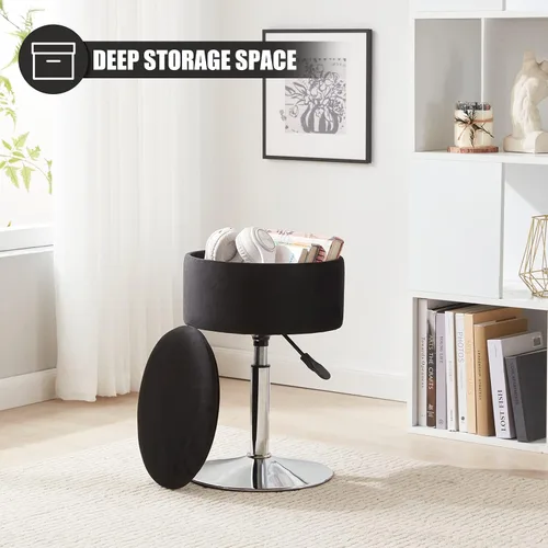 Vista 7 de Taburete otomano ajustable, taburete de tocador negro, silla de tocador para sala de maquillaje, taburete con almacenamiento, taburetes