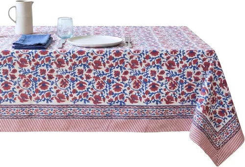 Vista 31 de ATOSII Amalfi - Mantel redondo de verano 100% algodón, estampado en bloques, para comedor, bodas, exteriores, fiestas, I Grand Millenial Farmhouse