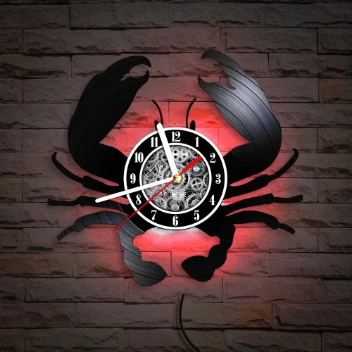 Vista 4 de The Geeky Days Big Crab - Reloj de pared LED con mando a distancia, 7 colores, luz de 12 pulgadas, cuarzo silencioso, náutico, océano, mariscos