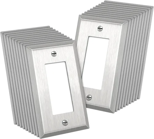 Vista 12 de CML Placa de Pared de Metal para Receptáculo Dúplex, Cubiertas de Tomacorriente de Acero Inoxidable de 1 Gang, Paquete de 20 Placas de Interruptor