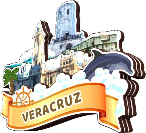 Vista 3 de Veracruz México - Imán de madera para nevera, colección 3D, madera 3D, hecho a mano, recuerdos de la ciudad, imán para nevera, decoración del hogar
