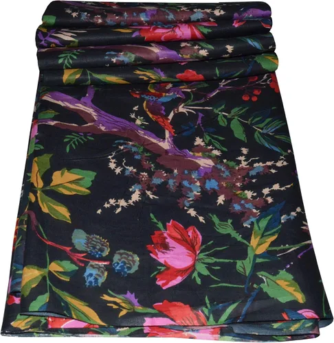 Vista 4 de Vedant Designs - Tela con estampado de bloques a mano, 100 % algodón, costura india (negro, 5 yardas)