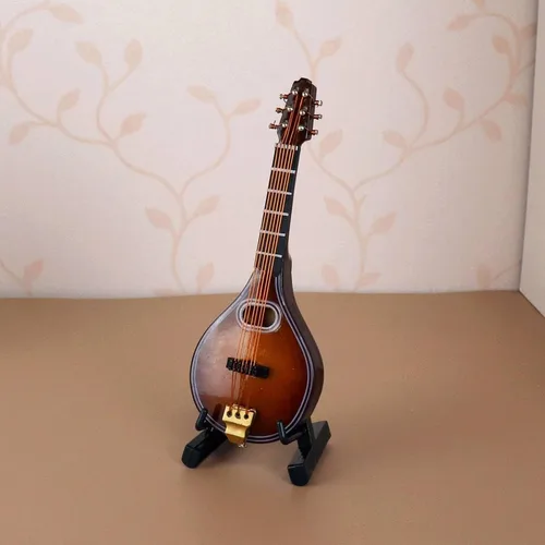 Vista 4 de Modelo de mandolina de madera en miniatura, mini mandolina de madera, accesorios para casa de muñecas, instrumentos musicales, pequeños adornos