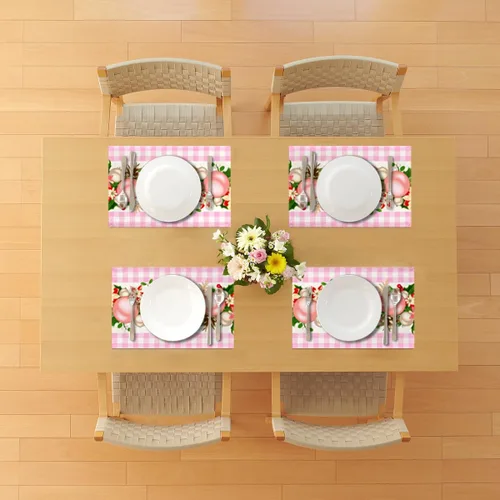 Vista 5 de Nepnuser Juego de 4 Manteles Individuales de Navidad a Cuadros Vichy y de Búfalo Rosa y Blanco, Decoración Navideña para Hogar Cocina Mesa de Comedor