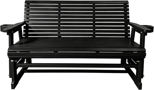 Vista 7 de Fortune Candy Planeador de patio con portavasos, respaldo alto y asiento contorneado profundo, resistente 800 libras (negro, 3 plazas)