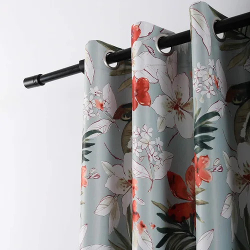 Vista 4 de Leeva Cortinas opacas con estampado de flores y hojas, estilo campestre, aislamiento térmico, cortinas reductoras de luz para comedor, 2 paneles, 52