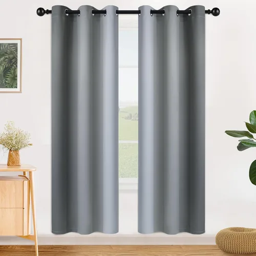 Vista 113 de SimpleHome Cortinas degradadas degradadas para oscurecer la habitación de 36 pulgadas de largo para dormitorio, con ojales y bloqueo de luz Negro
