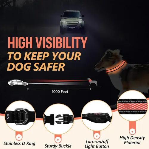 Vista 4 de Collar de perro recargable con luces LED para la noche, collar de perro que brilla en la oscuridad, impermeable, collar ajustable con luz