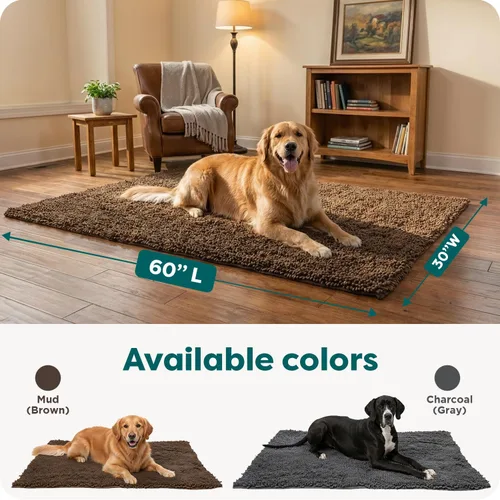 Vista 3 de Tapete de cama Furhaven para mascotas como perros y gatos – Alfombra para comida y toalla de baño de gamuza y felpilla absorbente para patas sucias
