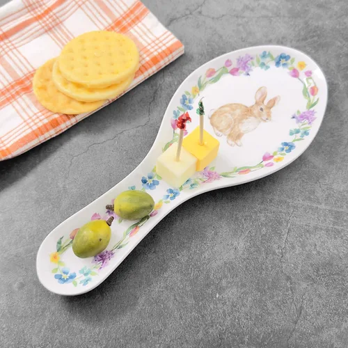 Vista 5 de UP ware - Soporte para cuchara de melamina con diseño floral de conejito para estufa, encimera de cocina y mesa de comedor, 9.625 pulgadas Floral