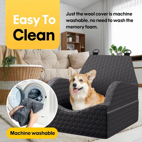Vista 7 de Asiento de coche para perros pequeños y medianos, asiento elevado de espuma viscoelástica para perros de hasta 30 libras, asiento de coche