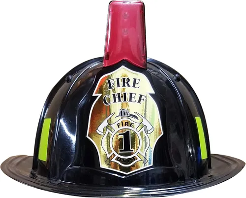 Vista 2 de Aeromax Casco de bombero negro con luces y sirena sombrero de disfraz infantil
