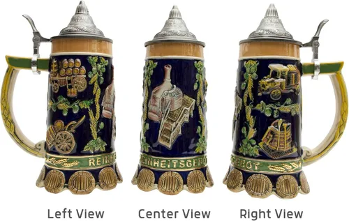 Vista 5 de Essence of Europe Gifts OktoberfestHaus - Taza con tapa para amantes de la cerveza, regalo Reinheitsgebot (ley de pureza de Alemania) con tapa Jarra