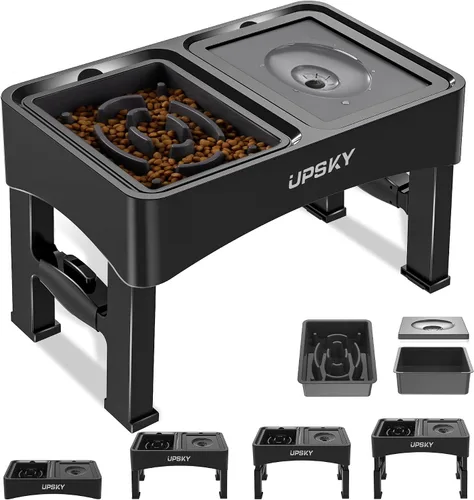 Vista 11 de UPSKY Cuencos para Perros Elevados 2-en-1 con Alimentador Lento, Soporte de Cuenco Elevado Ajustable en 4 Alturas, Cuencos para Perros sin Derrame