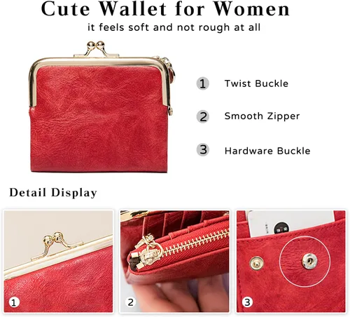 Vista 4 de PORRASSO Elegante cartera para mujer, tarjetero para tarjetas de crédito, monedero, bolsa de cambio para mujer, Azul