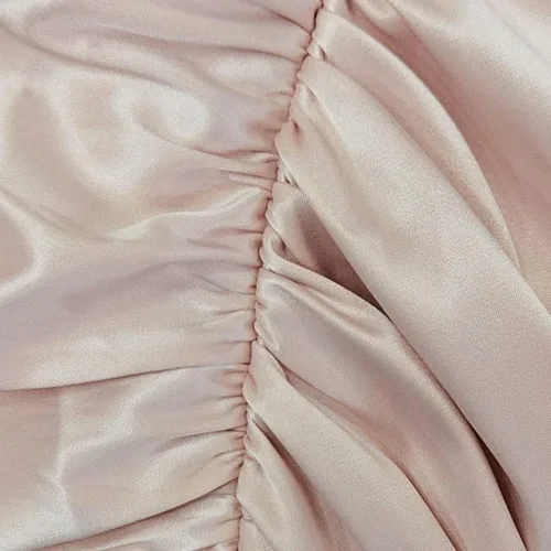 Vista 9 de Rashow's - Vestido midi de satén con hombros descubiertos y espalda descubierta, elegante y fruncido, con parte superior de tubo dividido, parte