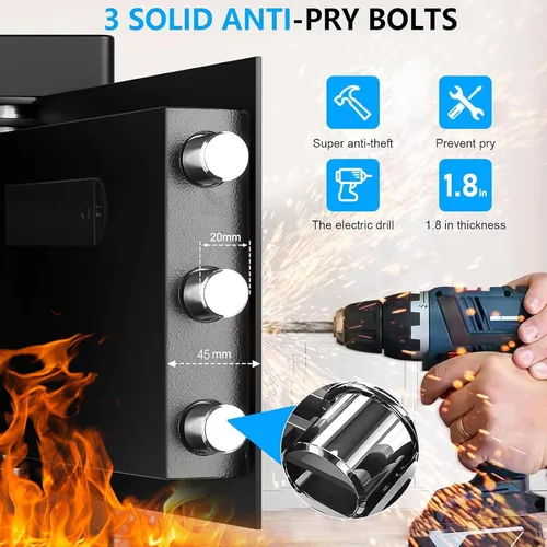 Vista 3 de Caja de documentos pequeña de 1.3 Cub para el hogar, seguridad para el hogar, resistente al agua y al fuego con teclado digital, llaves de repuesto