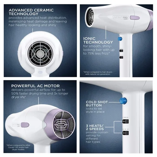 Vista 3 de INFINITIPRO BY Conair - Secador de pelo de cerámica avanzado de 1875 vatios con tecnología de detección de calor