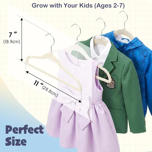 Vista 3 de HOUSE DAY Perchas de terciopelo para bebés de 11 pulgadas, paquete de 50 perchas color beige de primera calidad para niños, ropa de bebés y niños