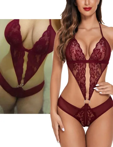 Vista 3 de Avidlove Lencería de encaje en V profundo para mujer babydoll de una pieza