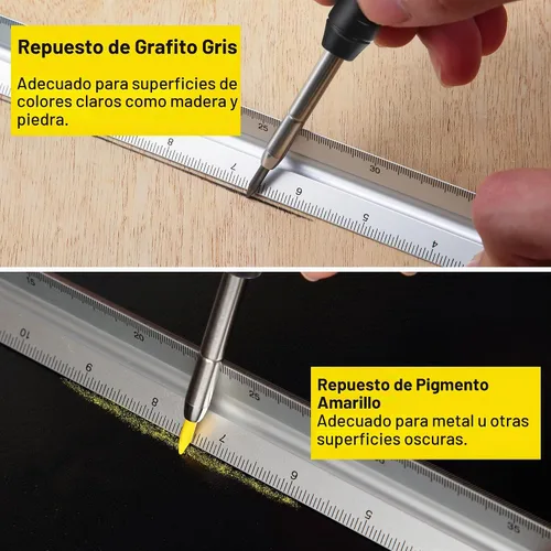Vista 6 de Hiboom Juego de lápices de carpintero sólido para construcción con 7 recambios con sacapuntas integrado, marcador mecánico de punta larga con Negro
