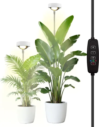 Vista 20 de yadoker - Luz de cultivo de plantas, luz LED de espectro completo para plantas de interior, lupa negra, altura ajustable, temporizador automático