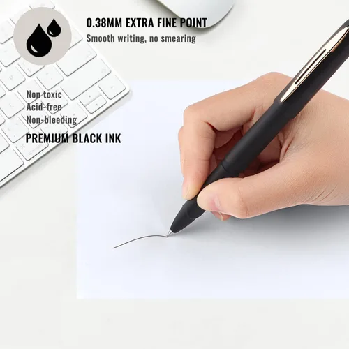 Vista 2 de Penagic Bolígrafos P-223A, bolígrafos de gel de punta fina [0.015 in] tinta negra, bolígrafos con diseño mate, bolígrafos de papelería