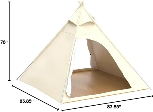 Vista 8 de Latourreg Tienda de campaña al aire libre para 2 personas de 6.6 ft de lona para acampar pirámide Tienda grande de pagoda de tipi para adultos