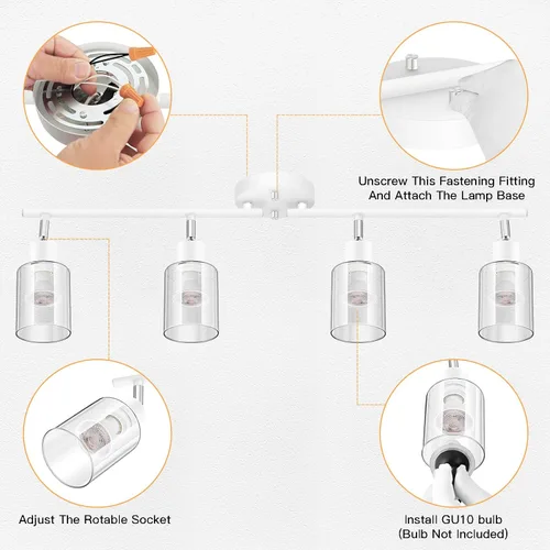 Vista 15 de BoostArea Lámparas de baño de 4 luces, modernas luces blancas de pared con pantalla de vidrio transparente, luz de techo flexible para espejo