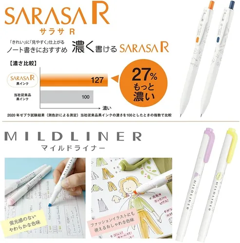 Vista 3 de Zebra P-JJS29-R1W-A Sarasa R & Mild Liner Gel Ballpoint Pen, White Series, Set of 5