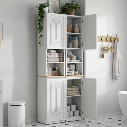 Vista 9 de Gyfimoie - Armario de almacenamiento de baño de 67 pulgadas de alto con 2 Negro