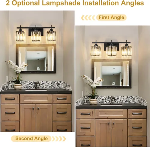 Vista 3 de Modernas luces de tocador de baño de cristal sobre el espejo, accesorios de iluminación de baño negro mate de 3 luces, accesorios de iluminación