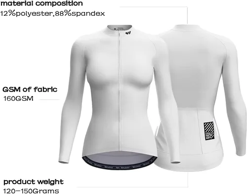 Vista 3 de Wulibike Maillot de ciclismo para mujer, manga larga, con bolsillos