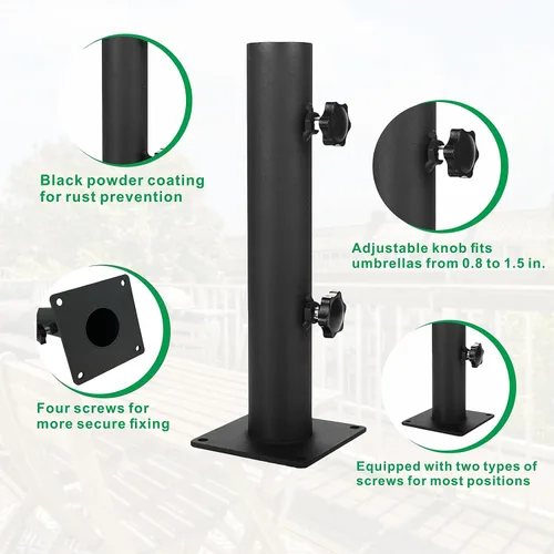 Vista 3 de Base de sombrilla para patio, base de acero resistente para exteriores, abrazadera de montaje universal para terrazas, patios, muelles, pontones