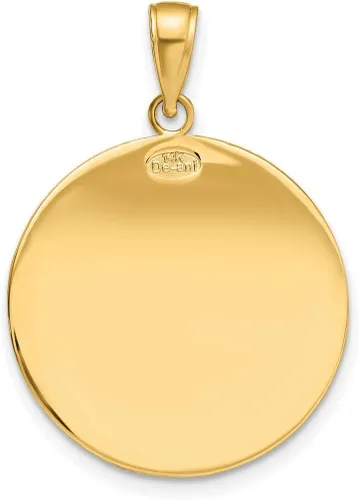 Vista 4 de Colgante de medalla sólida redonda de San Cristóbal con texto "Protect Us Words" en oro real de 14 k